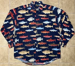 Tango by Max Raab All Over Print Fish Long Sleeve Button-Up Shirt Mens Large - Picture 1 of 7