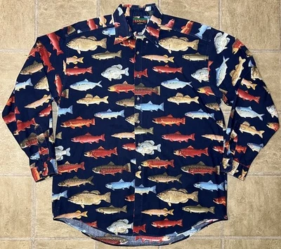 Tango by Max Raab All Over Print Fish Long Sleeve Button-Up Shirt Mens Large - Image 1 of 4