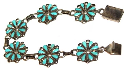 Fantastic flawless vintage sterling silver turquoise inlay Bracelet Lot# 672 - Image 1 of 3