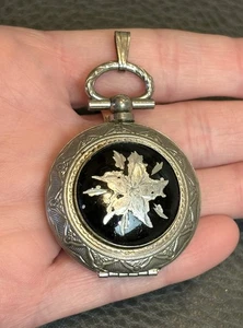 Vintage Empty Pocket Watch Case or Locket Etched Flower Pendant Silver Tone - Picture 1 of 8