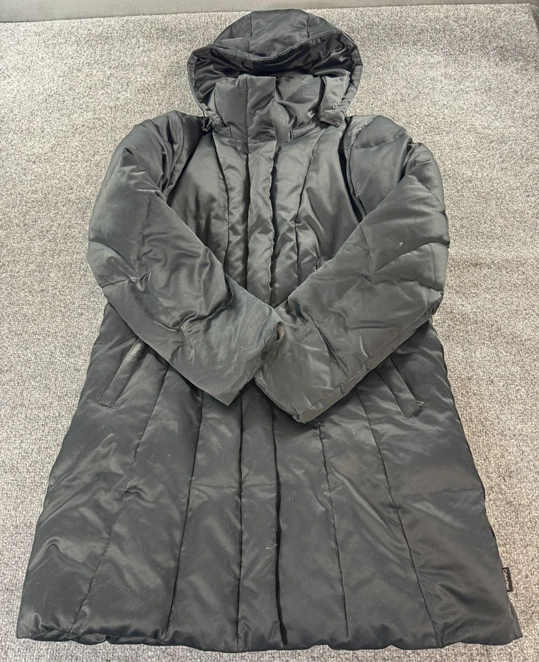 Chaqueta para mujer Calvin Klein grande negra cremallera completa con capucha acolchada plumón de pato   Foto 1 de 4