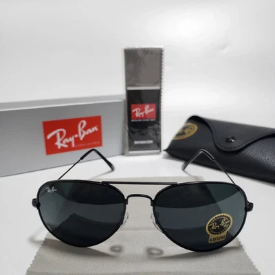 Ray-Ban RB3025 Aviator Pilot Sunglasses Black Frame Glass Gray Lens 58-14 mm