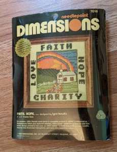 Vintage 1980 DIMENSIONS Needlepoint Kit 7016 Faith. Hope. NOS 5x5 NEW Rare! Read - Picture 1 of 5