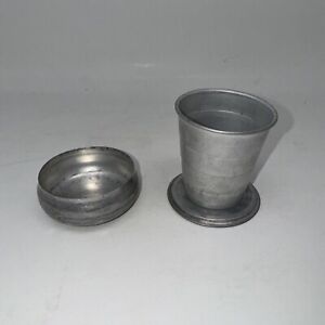 Vintage Collapsible Aluminum Metal Travel Drinking Cup w Lid