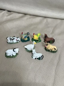 Set of 8 Miniature Tiny Vintage Bisque Porcelain Farm Animal Figurines Cow Horse - Picture 1 of 4