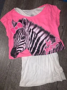 Justice sz 10 neon pink black zebra shirt w white tank top guc - Picture 1 of 5