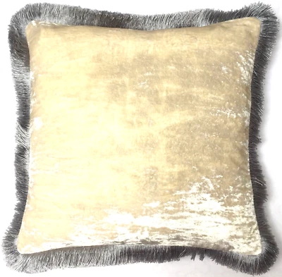 Anke Drechsel Cushion PLAIN FRINGE Silver Silk Velvet Pillow Kissen Silber - Bild 1 von 4