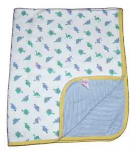 VTG Rainbow Tag Gymboree Baby Boy Dinosaur Blanket Stripe Blue Green Yellow Trim - Picture 1 of 4