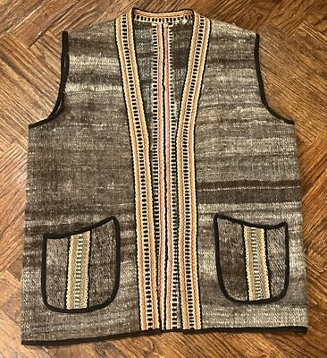 VTG Indian South American Hand Made Wool Southwest Western Hippie Vest S M - Image 1 of 4