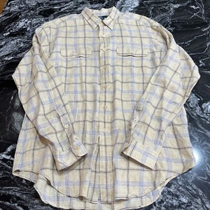 Polo Ralph Lauren Halpern Button Up Shirt Beige Blue Plaid Size LT 100% Linen - Picture 1 of 7