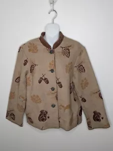 Cappotto giacca fiume legno vintage donna grande beige scoiattoli ghiande misto lana - Foto 1 di 12