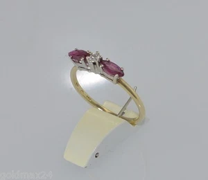 Ring - Gelbgold 333er 8 Karat - mit „Diamant" & 2 Rubine (50 (15,9 mm Ø) - Bild 1 von 7