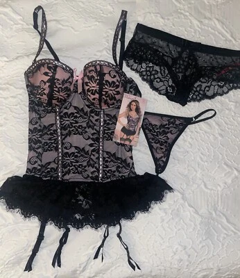 Lote Lencería Corsé/Bustier Liguero Conjunto Mujer S Tanga 2 BRAGAS Medianoche Foto 1 de 4