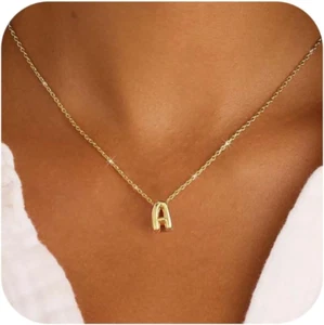 Initial Necklaces for Women Bubble Gold Silver Letter Necklace Dainty Personaliz - Picture 1 of 12