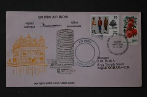 First Flight Cover Air India Amritsar to Birmingham 1982 - Picture 1 of 2