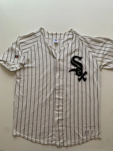 Vintage Russell Athletic Chicago White Sox Jersey Mens XL White Pinstripes MLB Cover