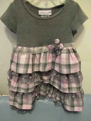 F) Girls Size 18 months Bonnie Baby Pink and Gray Dress Tiered Skirt - Image 1 of 4