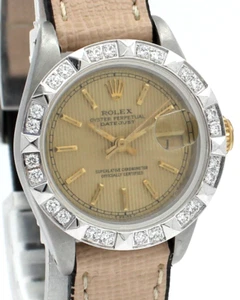 Ladies Vintage ROLEX Oyster Perpetual Datejust 26mm Gold Dial Pyramid Diamond - Picture 1 of 4