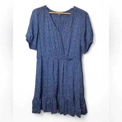 Lucky Brand Mila Dot Print Faux Wrap Ruffled Boho Flowy Dress Womens XL Blue - Image 1 of 4