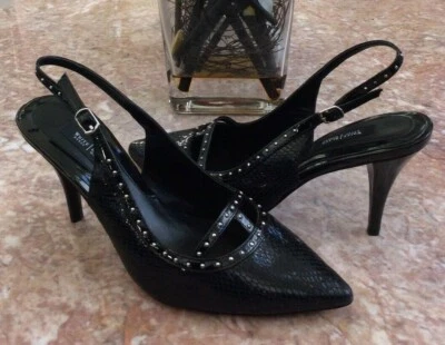 New White House Black Market Megan Studded Leather Snakeskin Heels Sz 9.5M, $130 - Image 1 of 4