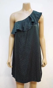 Madewell Womens Size 2 Dancefloor One Shoulder Dress 100% Silk Green Polka Dot - Picture 1 of 6