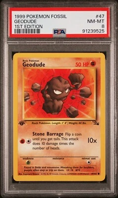 Geodude #47 - First Edition - Pokemon Fossil PSA 8 - Image 1 of 2
