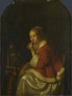 Sztuka Obraz olejny Portret kobiecy Lady-at-a-Spinning-wheel-Caspar-Netscher