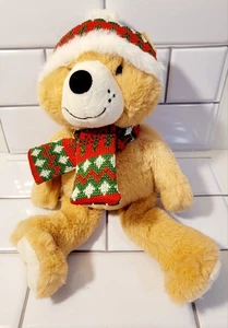 Holiday Christmas Bear 13” Weighted Bottom Shelf Sitter With Hat And Scarf - Picture 1 of 3