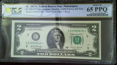 2017 A $2 Star Note  Philadelph GEM UNC 65 PPQ C03993510* - Image 1 of 2