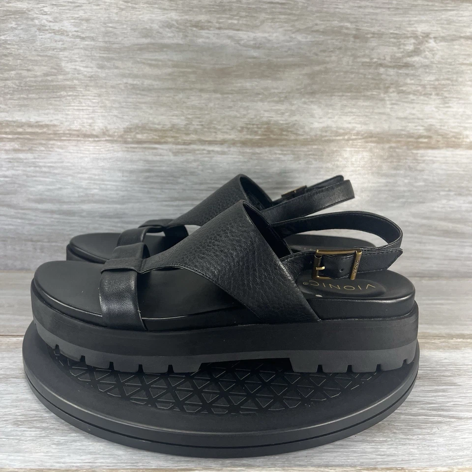 Sandalias cómodas de cuero negras con correa en T Vionic Alondra para mujer talla 9,5 Foto 1 de 4