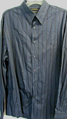 NEW Men's Size XXL Navy Striped Long Sleeve Button Dress Shirt By Axist - Image 1 of 4