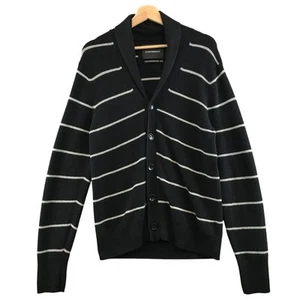 CLUB MONACO Jumper Men's M Cardigan Cashmere Blend Knitted Striped Black - Picture 1 of 9