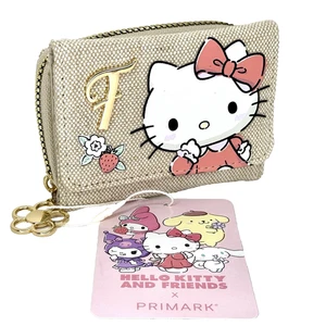 Primark Hello Kitty Natural Linen Mini Wallet with Gold Metal Monogram Initial F - Picture 1 of 6