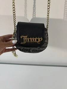 Juicy Couture Black & Beige Mini Crossbody With Gold Toned Chain New Without Tag - Picture 1 of 3