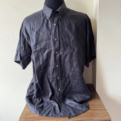 Camisa Grant Thomas Para Hombres 2XL Negra Informal Manga Corta Verano Lino Abotonada Foto 1 de 4