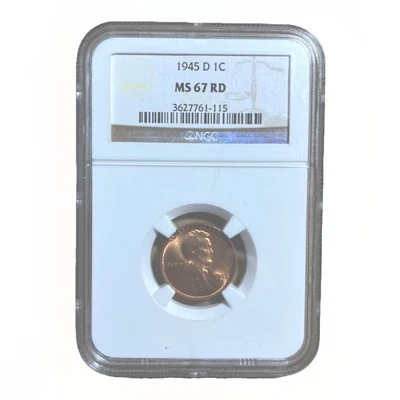 1945 D Lincoln Wheat Penny NGC MS 67 RD Low Population 1C - Image 1 of 3