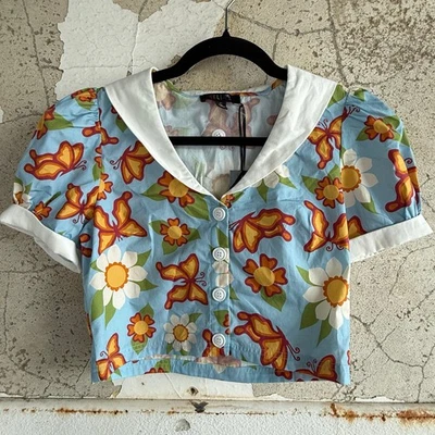 Top corto Delia*s Butterly Daisy manga abullonada cuello marinero nuevo con etiquetas para mujer S Y2K  Foto 1 de 4