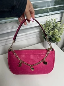Juicy Couture Pink Flash Shoulder Bag Gold Tone Chain Y2K Zipped Purse Charms - Picture 1 of 13