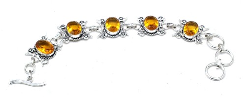 VALENTINO 925 Sterling Silver Hessonite Gemstone Handmade Jewelry Bracelet Size 7 8"