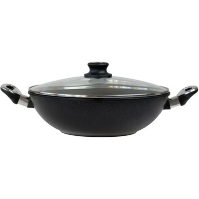 BAF Wok 32 cm Aluguss Antihaft beschichtet hoch Pfanne mit Glasdeckel & 2 Griffe - Bild 1 von 4