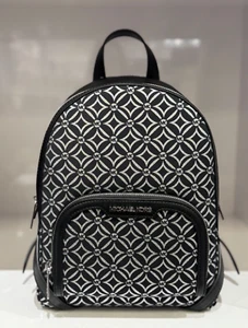 MICHAEL KORS JAYCEE MEDIUM BACKPACK MK GRAPHIC LOGO GLITTER SILVER/BLACK - Picture 1 of 14