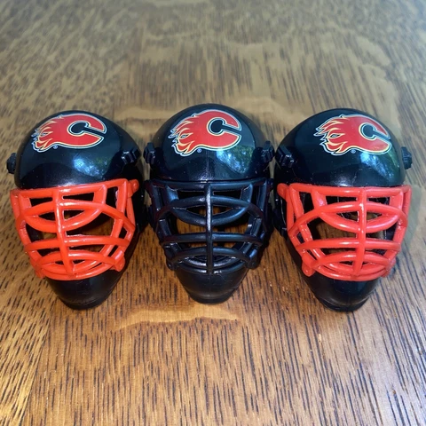 Calgary Flames Hockey Goalie Mini Helmet Mask Franklin NHL 1.5" Black Lot of 3x Cover