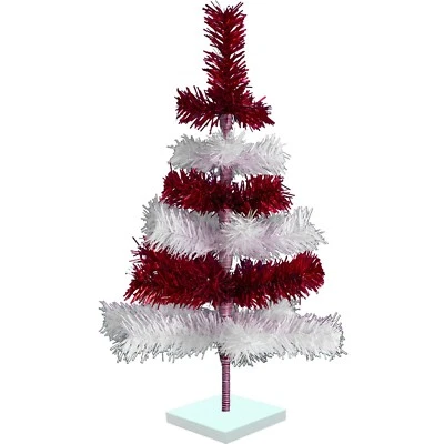 Shiny Red & Matte White Candy Cane Layered Tinsel Christmas Tree Stand Included - Image 1 of 4