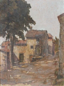 Emanuele Costa, probablemente, (italiano, 1875-1959) camino del pueblo con casa de campo - Imagen 1 de 7