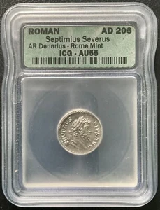 SEPTIMIUS SEVERUS AD 206 DENARIUS SILVER COIN ICG AU-55 - Picture 1 of 2