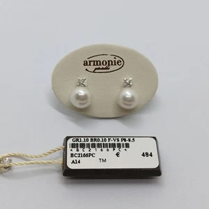 ARMONIE ORECCHINI CON PERLA E DIAMANTI ORO BIANCO 18KT BR0,10 P8-8,5 mm (0570) - Foto 1 di 12