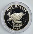 1986 .925 Silver Proof Bermuda Dollar Elizabeth II Turtle in Capsule