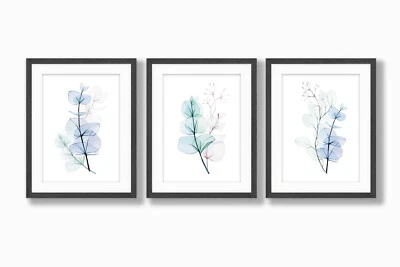 Impresiones de pared de eucalipto, arte de pared de eucalipto, pastel suave acuarela verde Foto 1 de 4