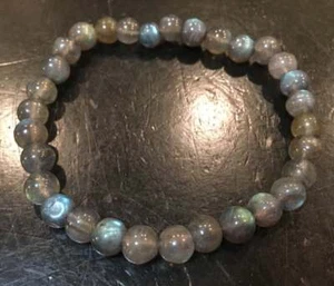 Labradorite Elastic Bracelet, 6mm Beads, Natural Labradorite Beaded Bracelet - Picture 1 of 5