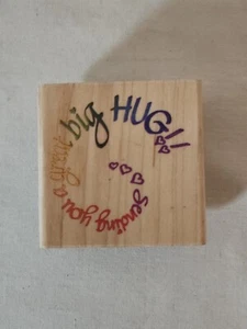 1998 Wood Mounted Rubber Stamp by Stampendous "Sending a HUG" - Picture 1 of 6